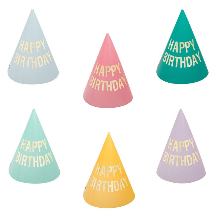 Coifuri Petrecere Unisex, Model Happy Birthday, Set 12 Bucati, Multicolor, Inaltime 16cm
