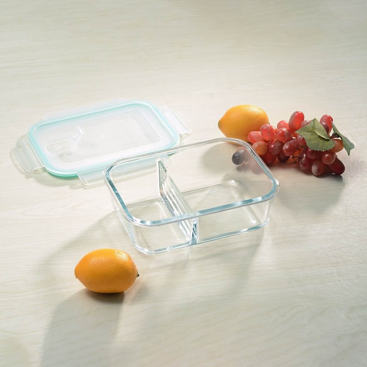 Caserola Sticla Compartimentata, Dreptunghiulara, Capacitate 1L, Transparent