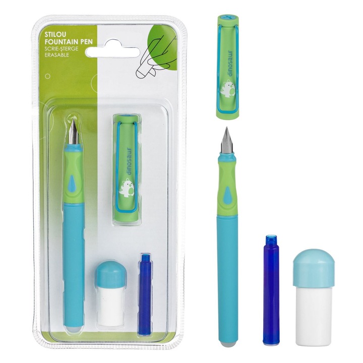 Stilou Cu Cerneala Termosensibila, Dinosaur, Multicolor, Dispozitiv de Curatat Penita