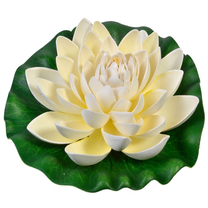 Floare Artificiala Nufar, Alb, Diametru 21cm, Plutitoare, Plastic