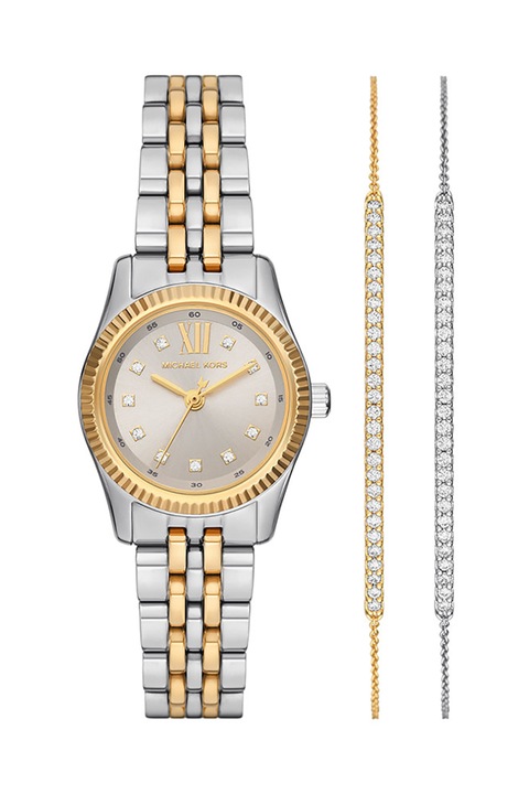 Michael Kors, Set de ceas de otel inoxidabil si doua bratari, Argintiu, Auriu