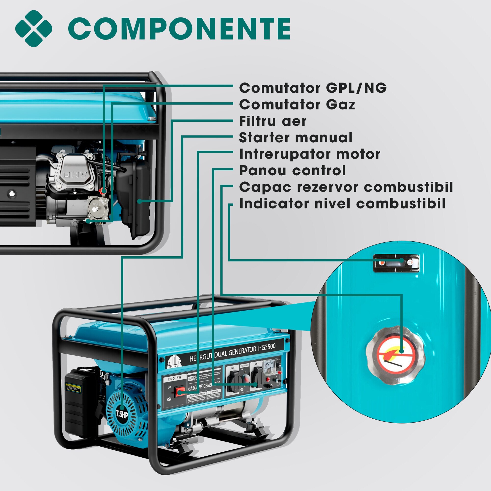 Generator curent electric profesional Herrgut pe benzina, GPL, gaz ...