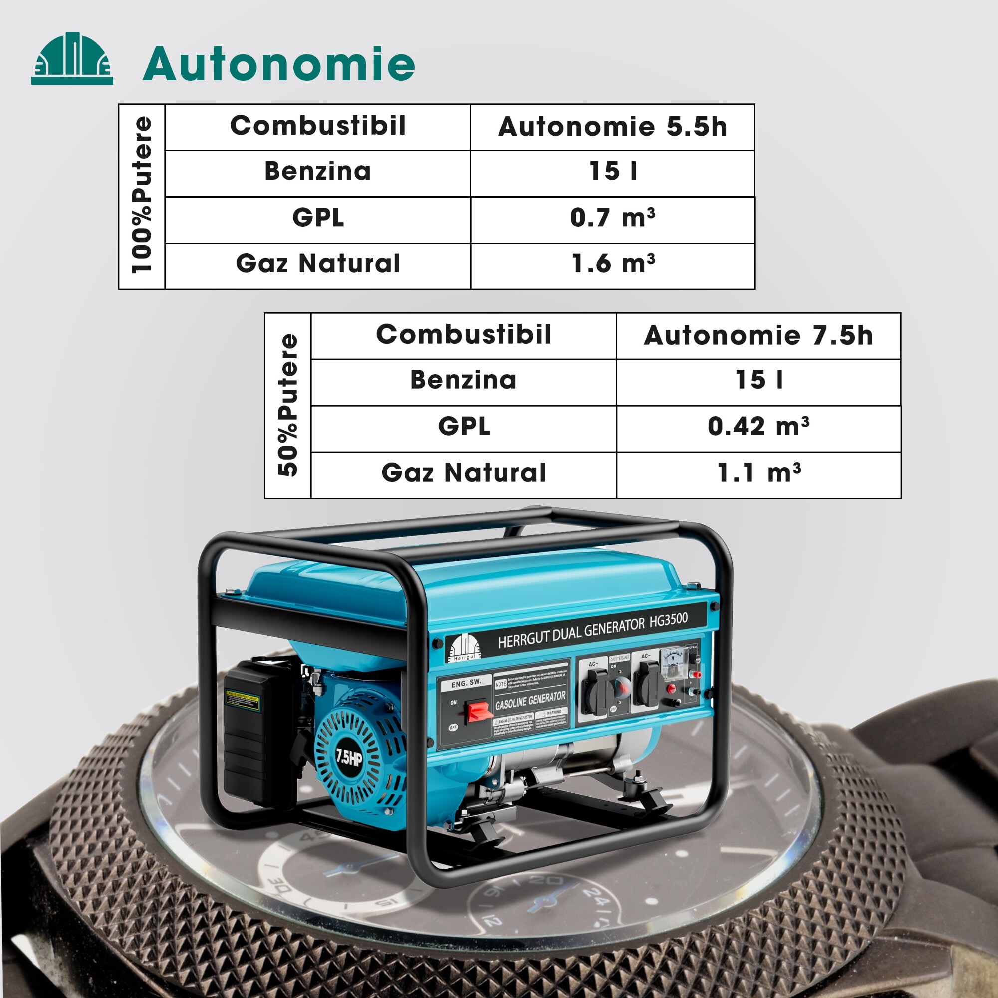 Generator curent electric profesional Herrgut pe benzina, GPL, gaz ...