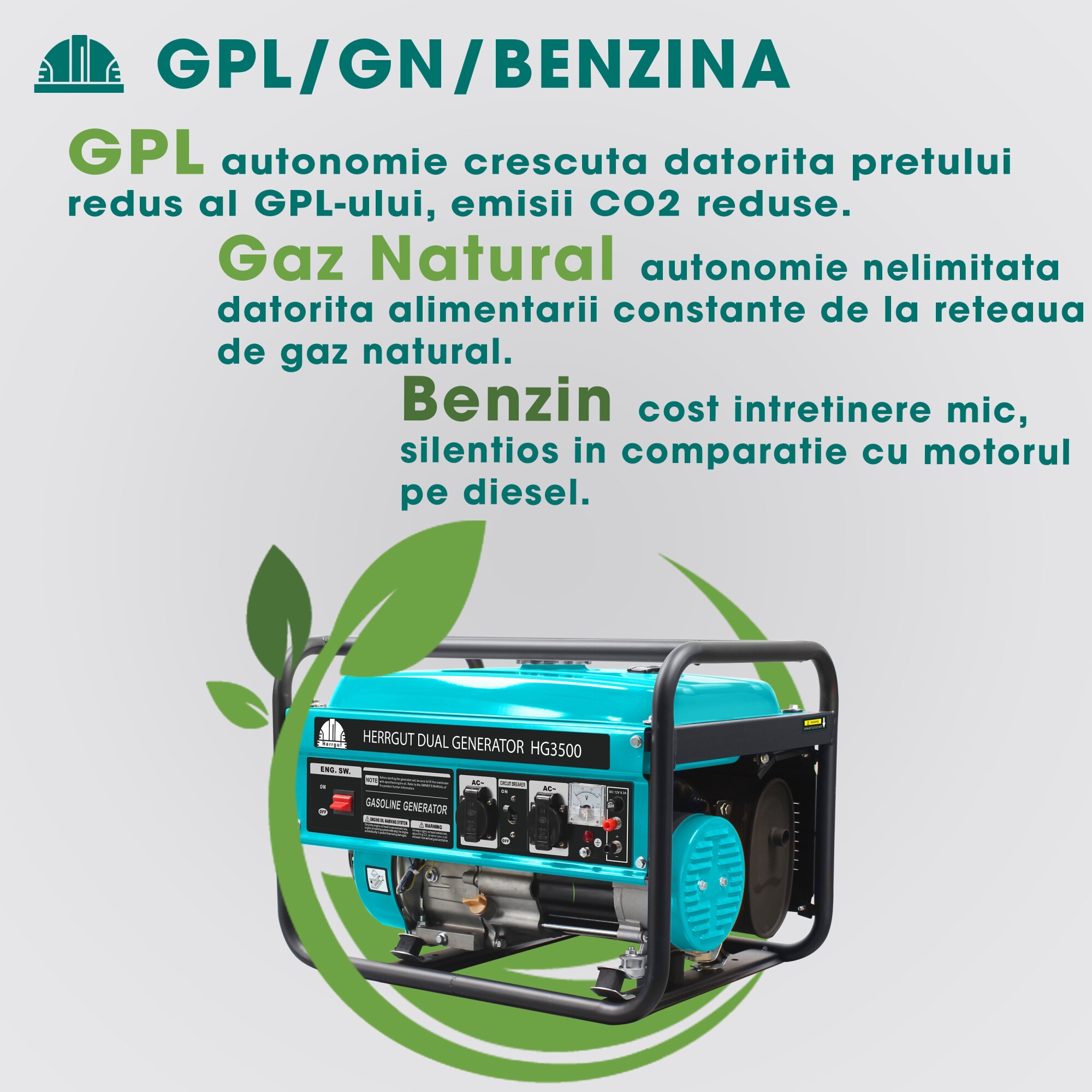 Generator curent electric profesional Herrgut pe benzina, GPL, gaz ...