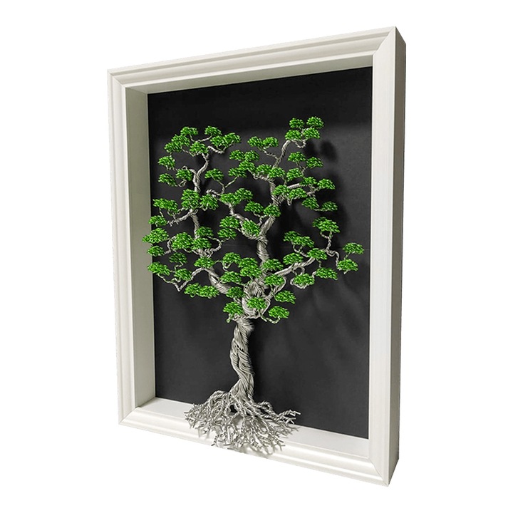 Copac Artistic Handmade in Rama, 33x43cm, Rama alba, Flori Verzi