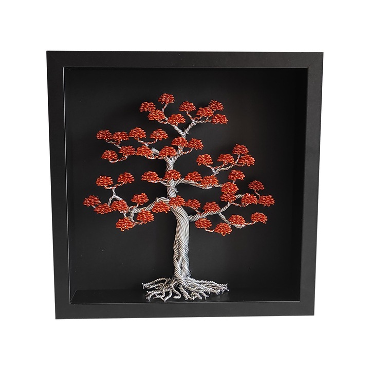 Copac Artistic in Rama, 27x27cm, Rama Neagra, Flori Orange