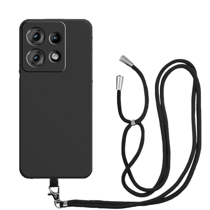 Motorola Moto 50 Neo-val kompatibilis burkolat, Sport Body Lanyard Case, Levehető kábel, Állítható hosszúság, 80 cm, Csúszásgátló szilikon, Mikroszálas belső, Fekete