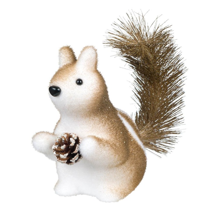 Figura Decorativa din Spuma de Craciun Veverita Maro cu Conuri, 16.5cm