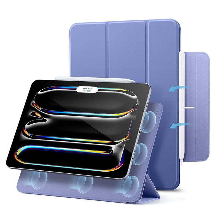 Защитен флип кейс за таблет, съвместим с Apple iPad Pro 13 2024, Rebound Magnetic, магнитна фиксация, екологична кожа, лилав