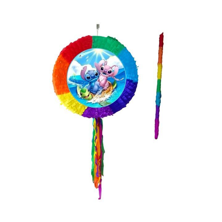 Pinata Stitch si Angela, Diametru 42 cm + Bat, Multicolora