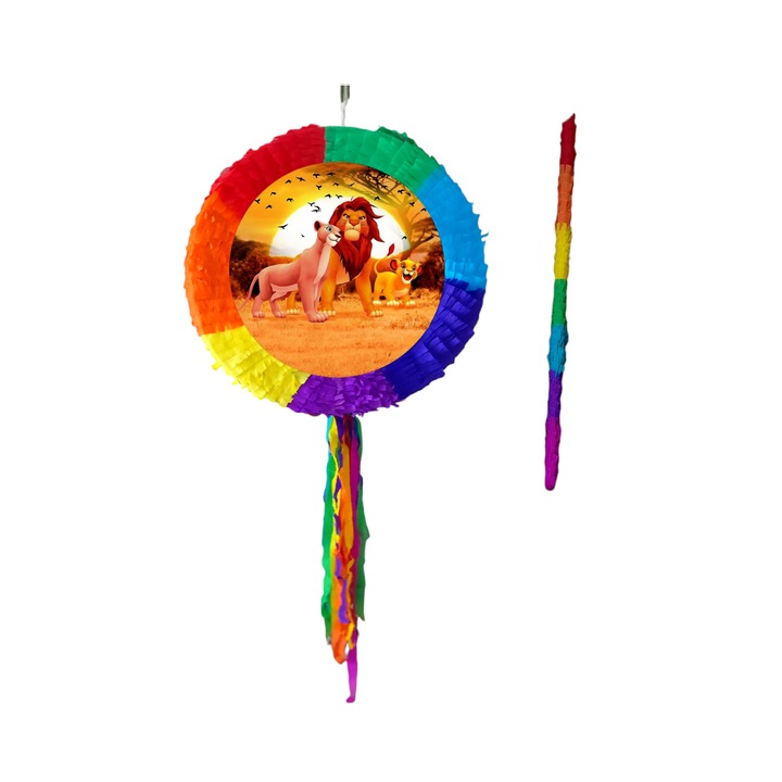 Pinata Regele Leu, Diametru 42 cm + Bat, Multicolora, Pinata Simba