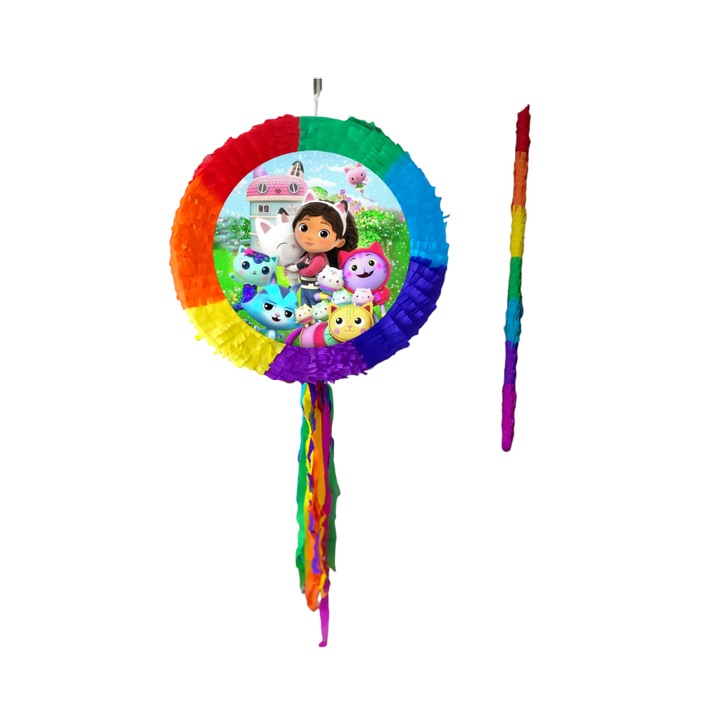 Pinata Casa de papusi a lui Gabby, Multicolora, Diametru 42 cm + Bat, Gabby's DollHouse