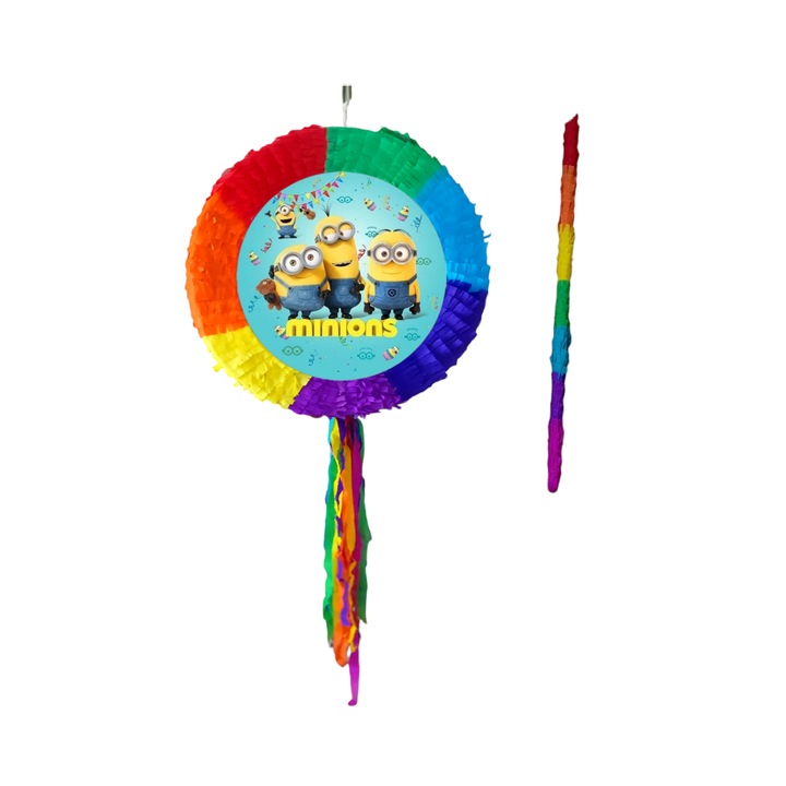 Pinata Minioni, Diametru 42 cm + Bat, Pinata Multicolora