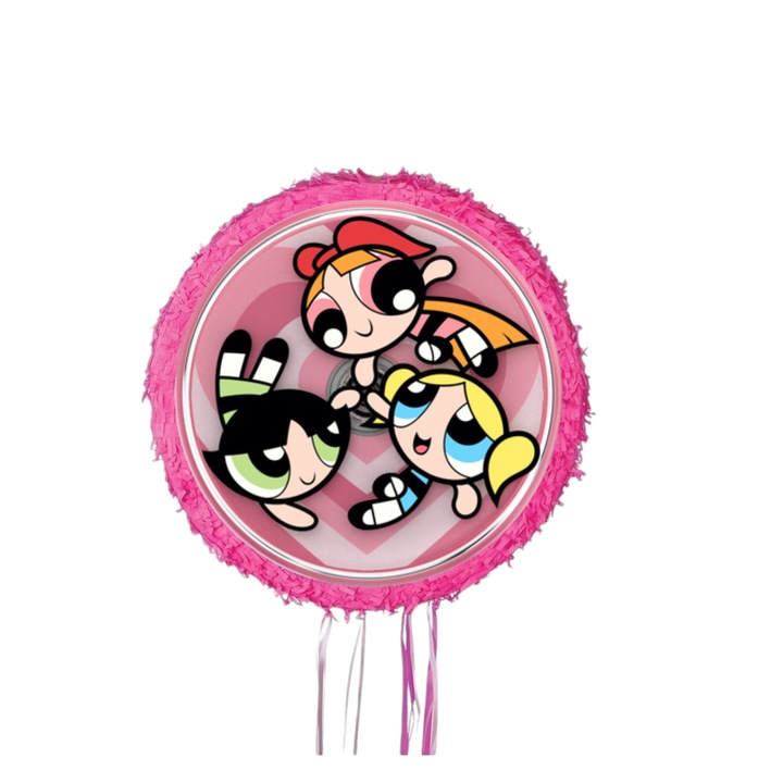 Pinata Fetitele Power Puff, Rotunda, Diametru 42 cm + Bat, Pinata Power Puff Girls