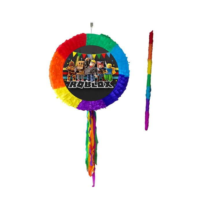 Pinata Roblox rotunda, Diametru 42 cm + Bata