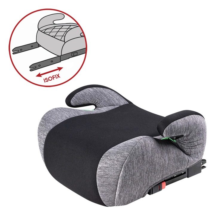 Inaltator auto cu ISOFIX pentru copil, Raffi, Walser, testat si certificat ECE R 129, i-Size, 6-12 ani, 125-150 cm, 22-36 Kg, universal, negru cu gri