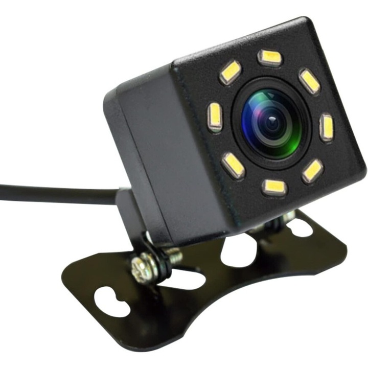 Camera de marsarier HD cu 8 LED-uri, unghi de vizualizare 170°, impermeabila, set pentru masini, SUV-uri, camioane, RV-uri, neagra