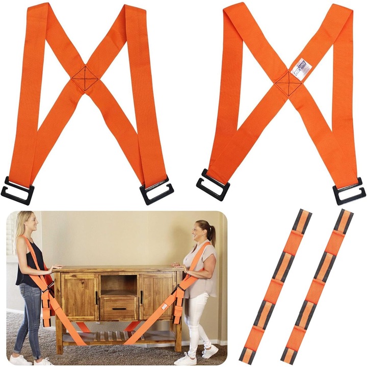 Set 2 Curele, O Pereche de Chingi Pentru Ridicat, Transportat Mobila si Alte Obiecte Grele, Rezistenta Premium 900Kg, OUYLAF