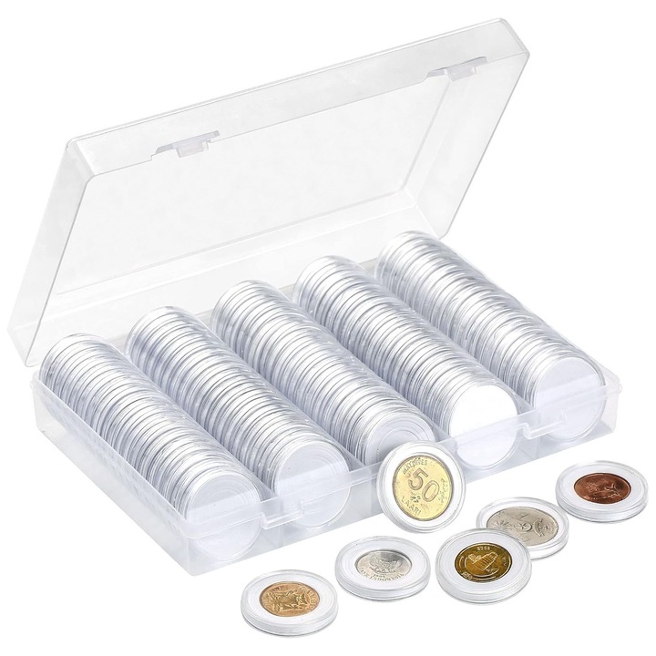 Érme tároló, YQLAFT, 100 darabos készlet, 30 mm-es méret, 5 méretű EVA gumik, átlátszó műanyag