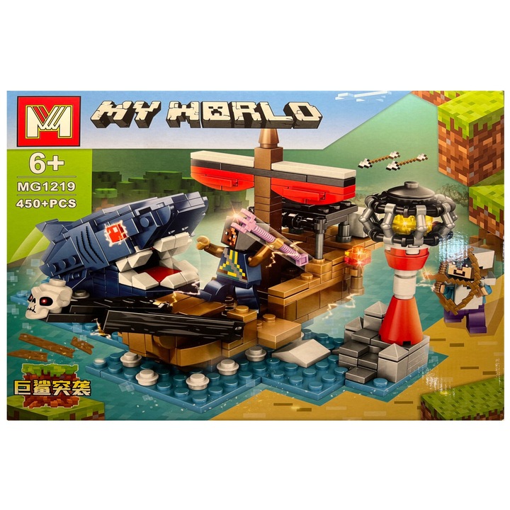 OEM My World Minecraft stílusú építőkészlet, Shark Attack cápatámadás, 450 db, 6+ év