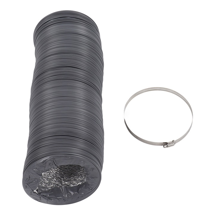 Комплект гъвкав алуминиев въздуховод, Enforose, 1м, със скоба, огнеустойчив, водоустойчив