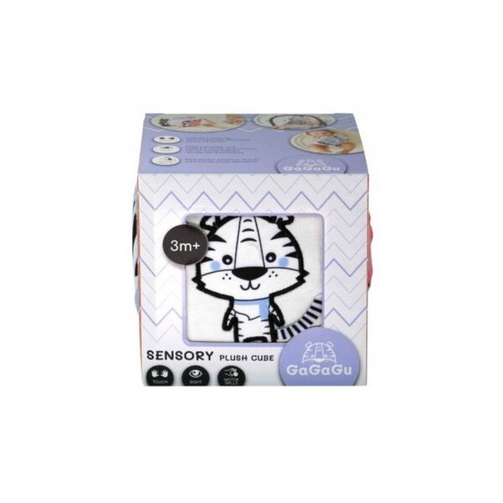 Kostka senzoriala plusata GaGaGu, 6 texturi, culori contrastante, 100x100x100mm