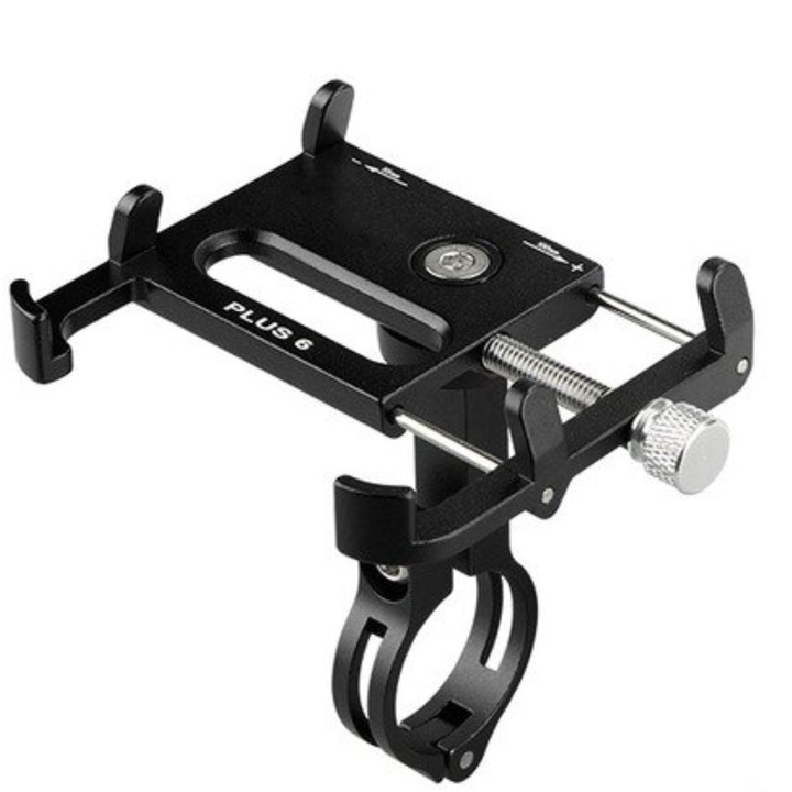 Професионална стойка за телефон за мотоциклет или велосипед от алуминий, модел plus 6 с въртене на 360 градуса, черна - Phuture®