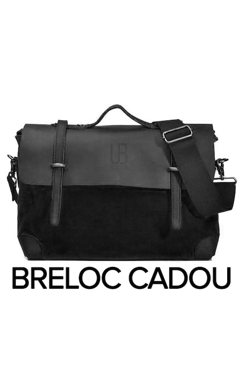 Geanta de umar barbateasca URBAN BAG London Negru din piele naturala si material textil pentru barbati