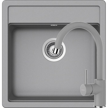 Kit chiuveta Schock Nemo N-100S 490 x 510 mm si baterie Schock Plutos Croma Cristalite Kit chiuveta Schock Nemo N-100S 490 x 510 mm si baterie Schock Plutos Croma Cristalite