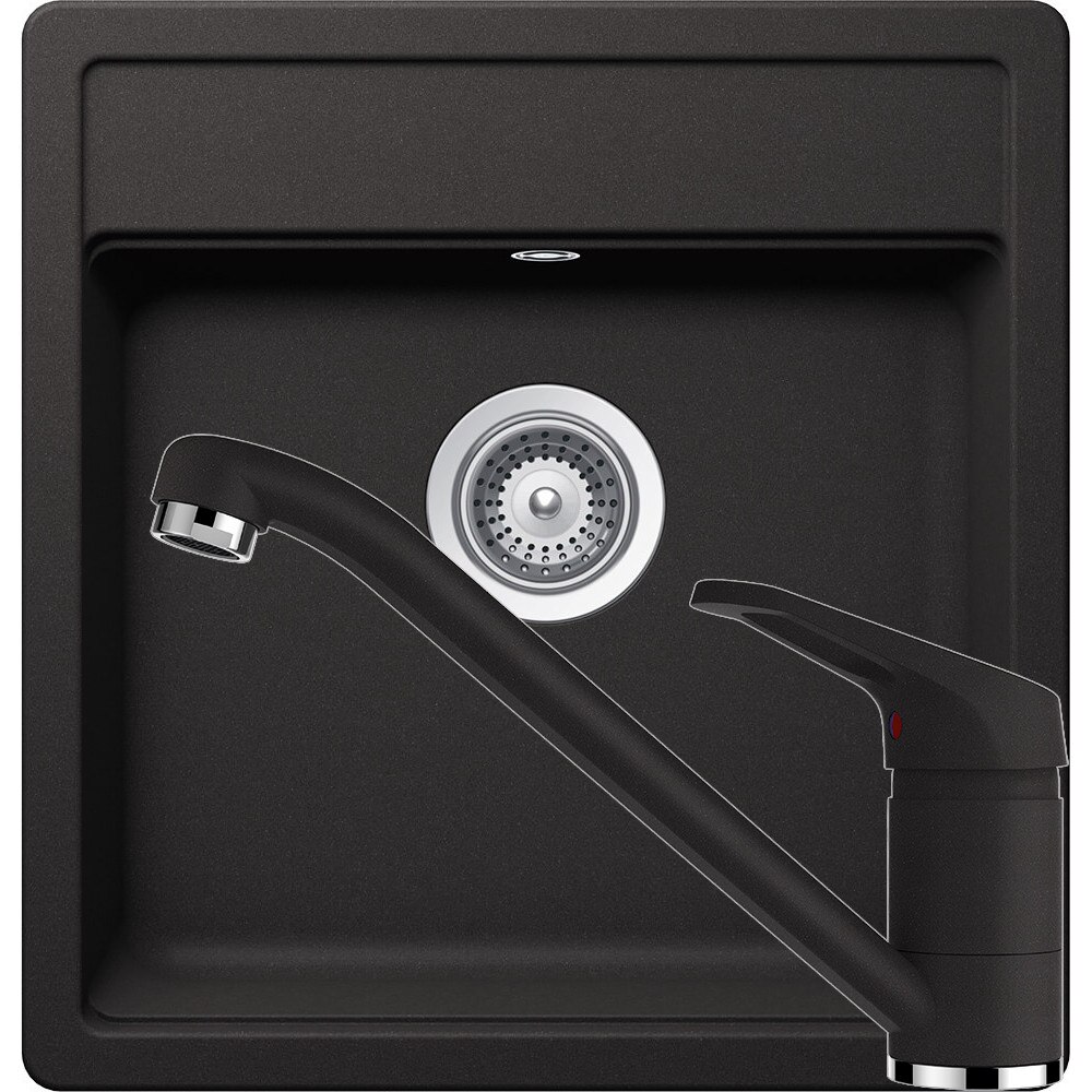 Kit chiuveta Schock Nemo N-100S 490 x 510 mm si baterie Schock Cosmo Nero Cristalite