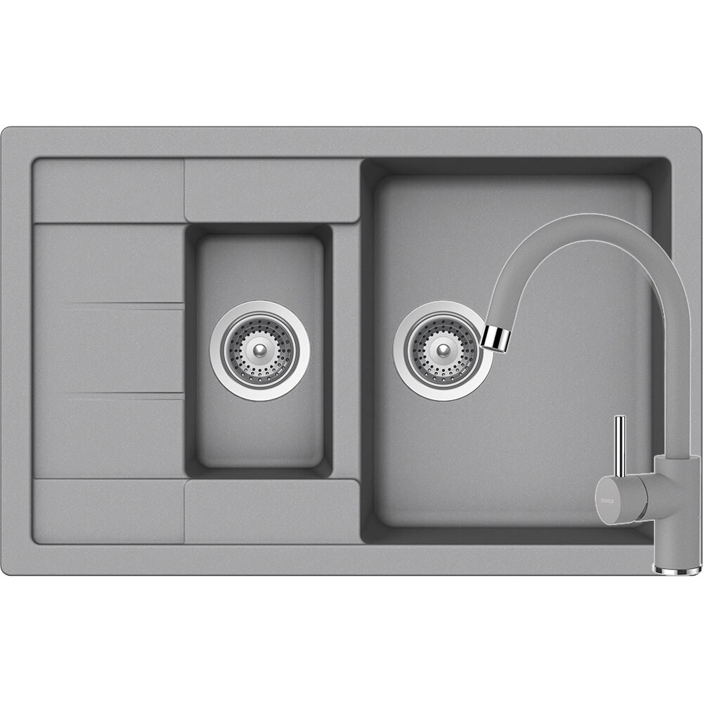 Kit chiuveta Schock Manhattan D-150S 780 x 500 mm si baterie Schock Plutos Croma Cristalite