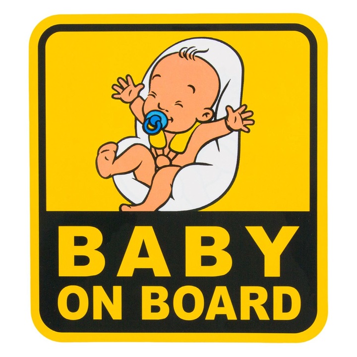 Autocolant Auto, Model Baby On Board, Dimensiuni 18x20cm, Culoare Galben Negru