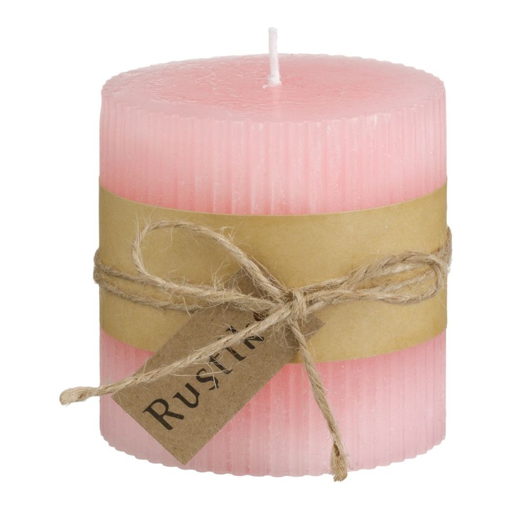 Розова декоративна свещ, аромат на праскова, време на горене 32 часа