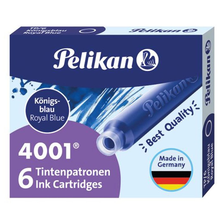 Toll tinta utántöltő készlet, Pelikán, 4001, Király kék, 12 db