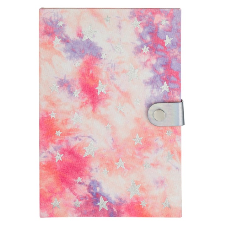 Тетрадка А5 розова тай дай със звезди от сребърно фолио и телбод - 80 листа