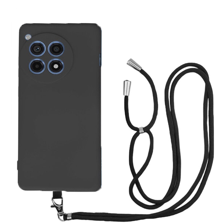 Husa compatibila cu OnePlus 12R, Sport Body Lanyard Case, Snur detasabil, Lungime reglabila, 80 cm, Silicon anti-alunecare, Interior de microfibra, Negru