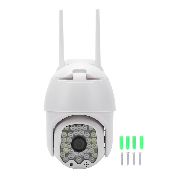Camera de supraveghere exterioara wireless Jormftte 1080P, 2 milioane pixeli, Wi-Fi, rotire 90°x350°, suport card micro pana la 128GB