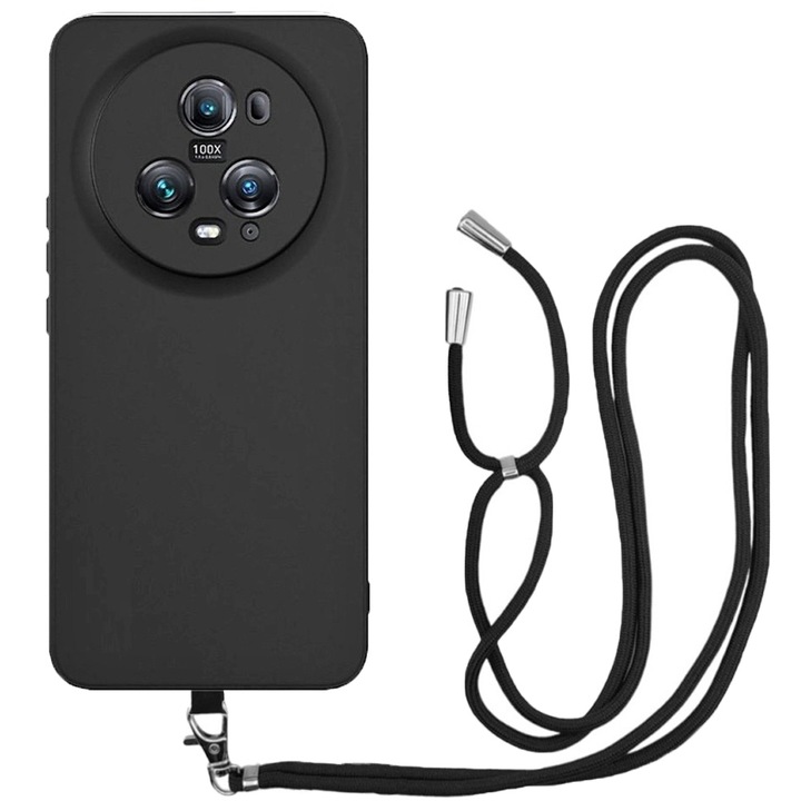 Husa compatibila cu Honor Magic 5 Pro, Sport Body Lanyard Case, Snur detasabil, Lungime reglabila, 80 cm, Silicon anti-alunecare, Interior de microfibra, Negru