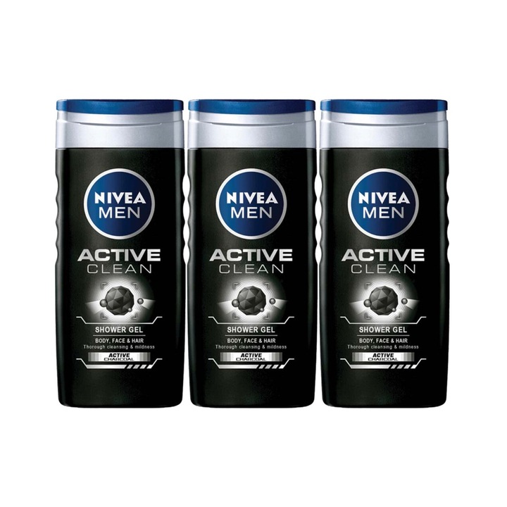 Set 3 x Nivea gel dus 500ml men active, curatare eficienta, hidratare intensa, aplicare usoara, previne iritatiile, prospetime de lunga durata, testat dermatologic