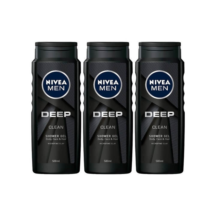 Комплект от 3 х Nivea душ гел 500мл за мъже дълбоко, ефективно почистване, интензивна хидратация, лесно нанасяне, предпазва от раздразнения, дълготрайна свежест, дерматологично тестван