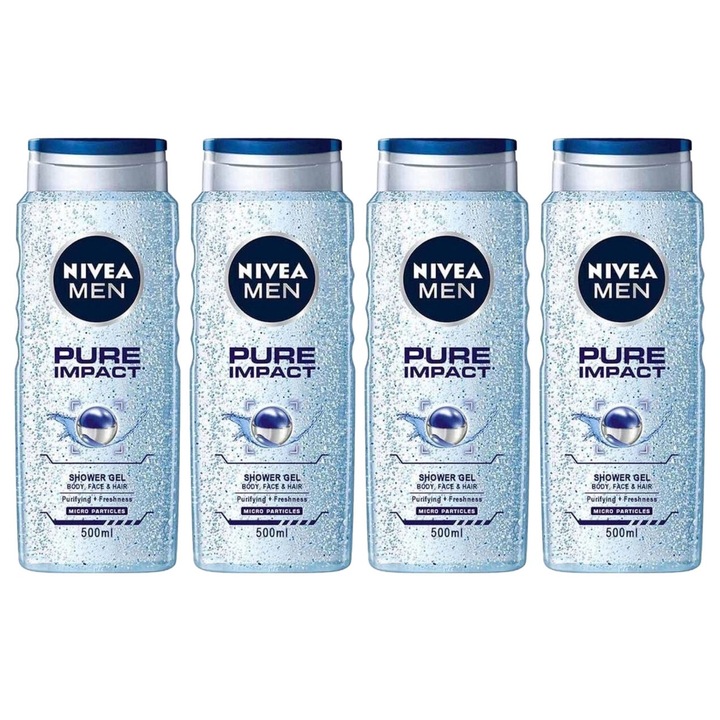 Nivea tusfürdő 500 ml férfi tiszta hatású szett, hatékony tisztítás, intenzív hidratálás, könnyű felvitel, megelőzi az irritációt, hosszan tartó frissesség, bőrgyógyászatilag tesztelt, 4x