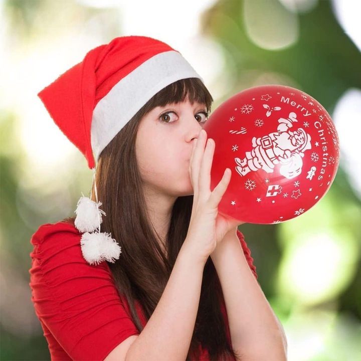 Set 16 Baloane din Latex, Southern Sky, Model Merry Christmas, Tematica Craciun, 25 cm, Verde Rosu