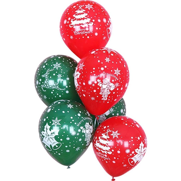 Комплект от 16 латексови балона, Flippy, модел Merry Christmas, коледна тема, 25 см, червено зелен