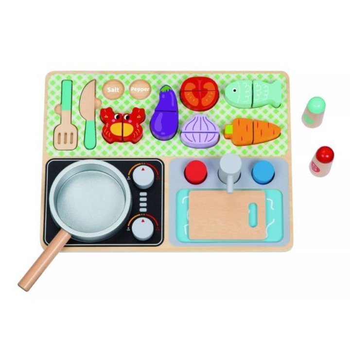 Set bucatarie copii, Tooky Toy, Lemn, Accesorii, Multicolor