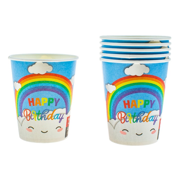 Boldog születésnapot Színes szivárványos karton party kupák 270ml - 6db