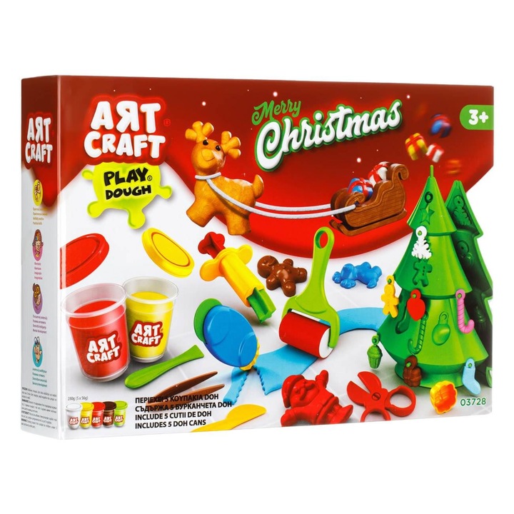 Set Plastilina, Art Craft, Brad de Craciun, Multicolor, Capacitate 5x56g