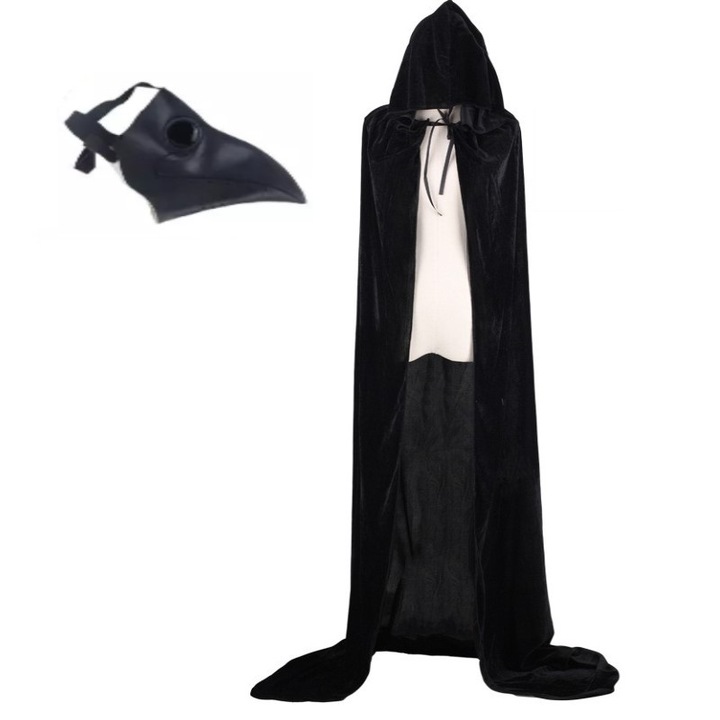 Комплект костюми за възрастни Plague Doctor, пелерина с качулка и маска, Funny Party Team®, един размер