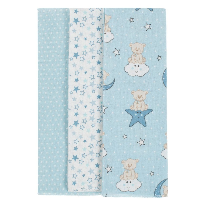 Set Cearceafuri Finet Ciel Alb cu Model Ursuleti Stele Buline 80x80cm - 3buc