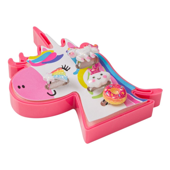 Inele set unicorn cu glitter, multicolor, 2cm, 4buc