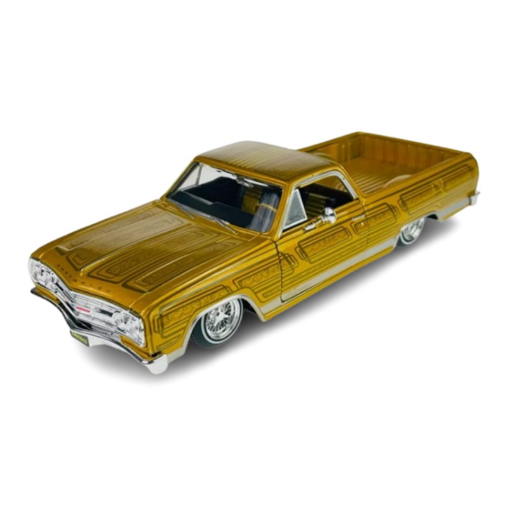 Macheta Chevrolet El Camino lowrider, 1965, auriu, Maisto 1/24